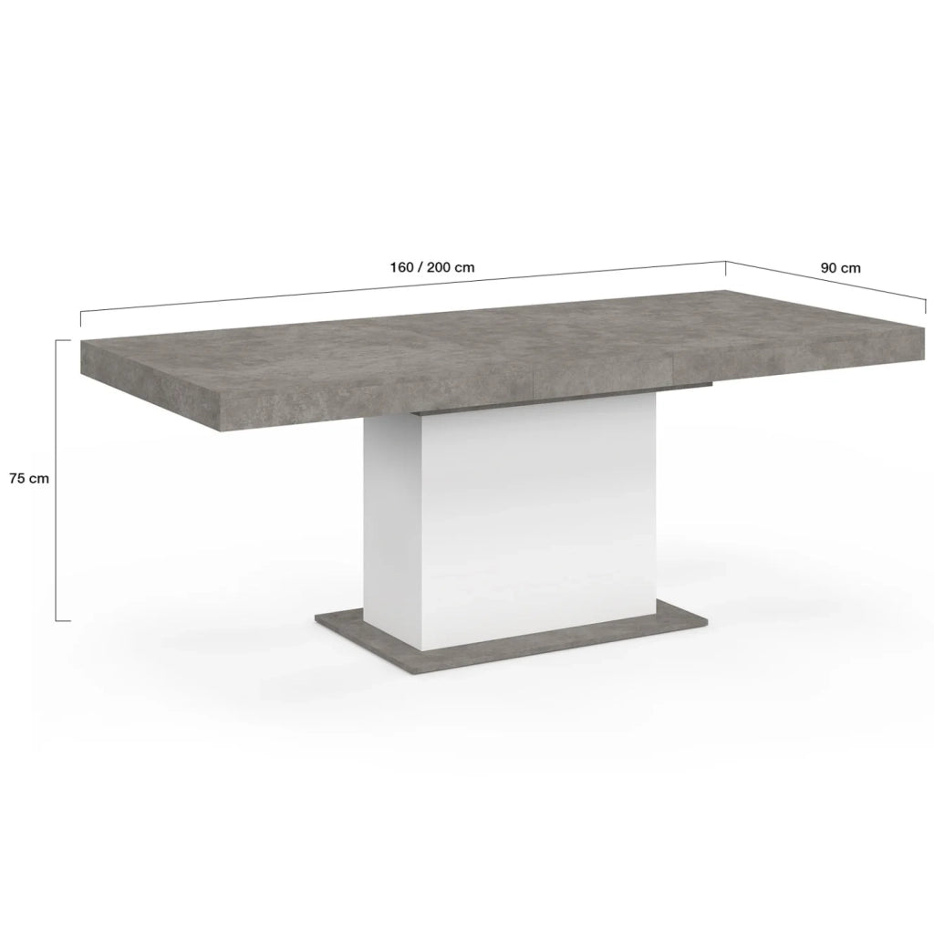 IDMarket - Tavolo da pranzo rettangolare allungabile EDEN 6-10 persone in cemento e bianco 160-200 cm