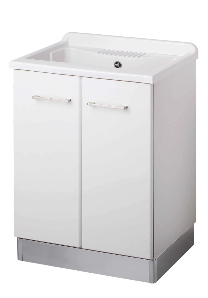 Mobile LAVATOIO in LEGNO a 2 ante - 60x60 (H.85) c/vasca in PP e asse LEGNO - CR - COL: BIANCO LUCIDO