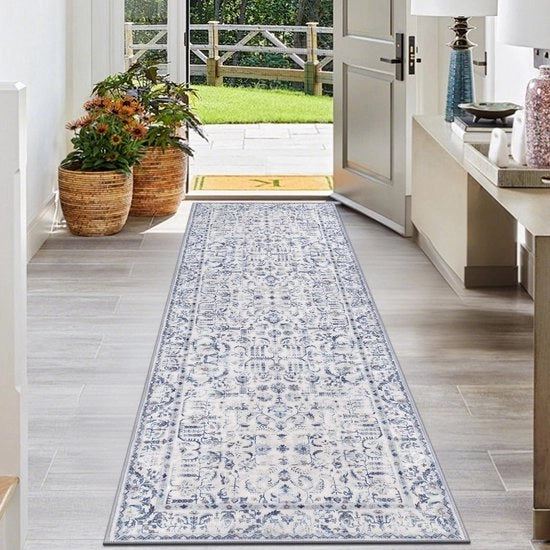 Tappeto Antiscivolo 60x180 cm, Blu, Piuma Antiscivolo, Piuma Boho, Tappeto Lavabile, Asciugamano per Cucina, Tappeto per Cucina, Sala, Soggiorno, Camera da Letto