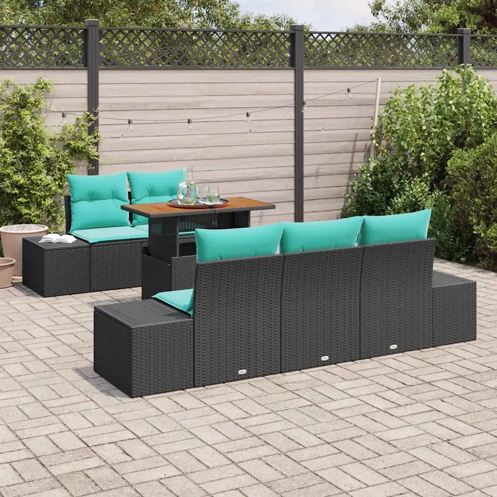 Set Divano da Giardino 6 pz Nero Poly Rattan 3358643