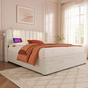 DESMIU Letto contenitore Letto matrimoniale con USB, luce da lettura e vano contenitore 140 × 200 cm, senza materasso