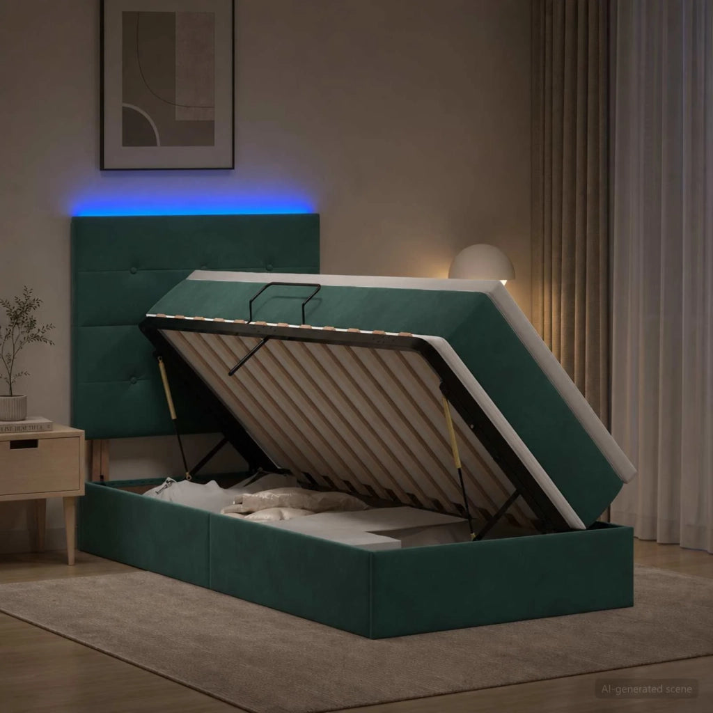 Letto con contenitore LED e materasso Verde Scuro 90 x 190 cm 3460101