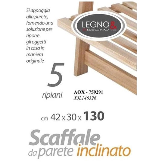 SCAFFALE DA PARETE INCLINATO CON 5 RIPIANO 42X30X H130CM