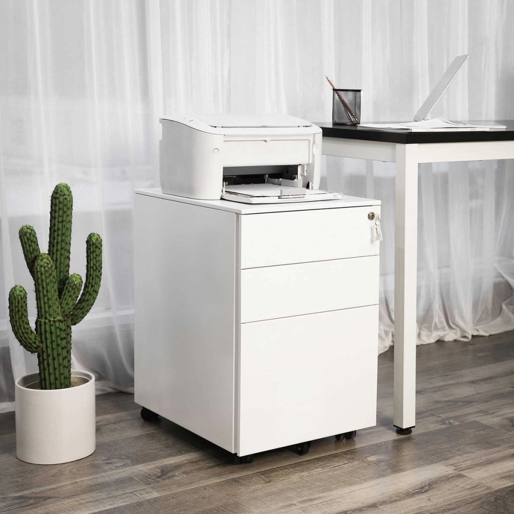 Cassettiera per documenti OFC60WT in acciaio bianco con ruote