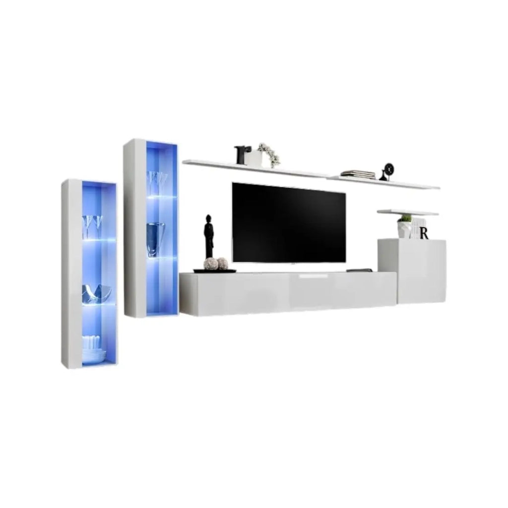 Set di mobili da parete per salotto SWITCH XI design, colore bianco lucido.
