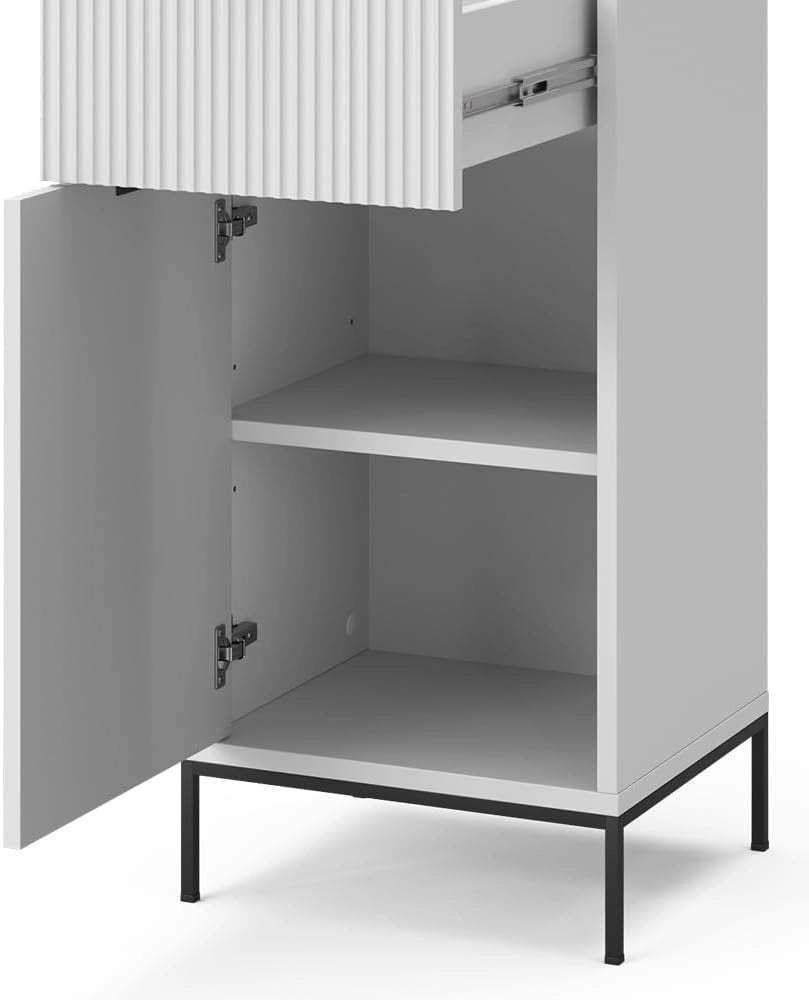 Mobile midi Eliza, Bianco, 40 x 87 cm con anta e cassetto, per la conservazione in bagno o da abbinare a Eliza