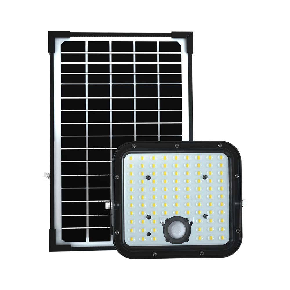 Faro LED solare 30W 6400K 4800lm IP65 nero PIR telecomando