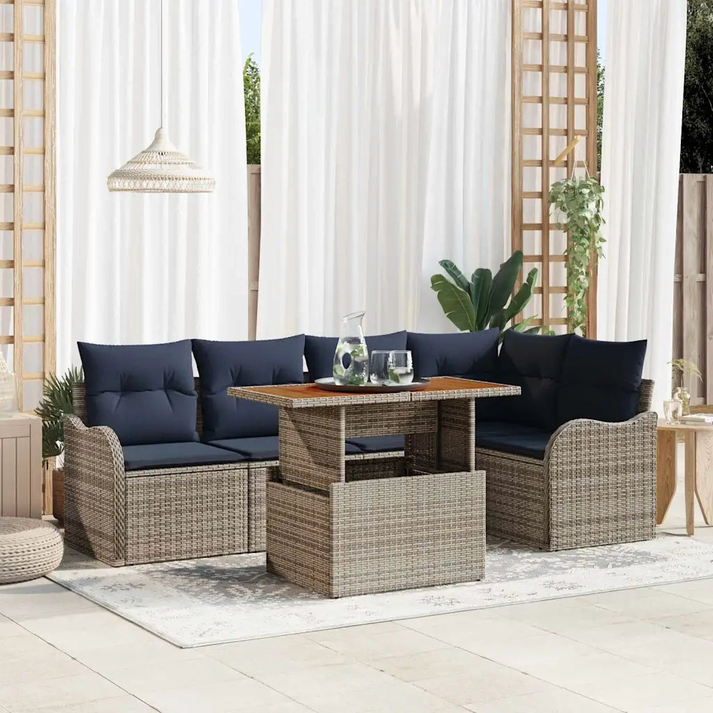 Set Divano da Giardino 6 pz 5-Numero di posti Grigio e Blu Navy 3349464