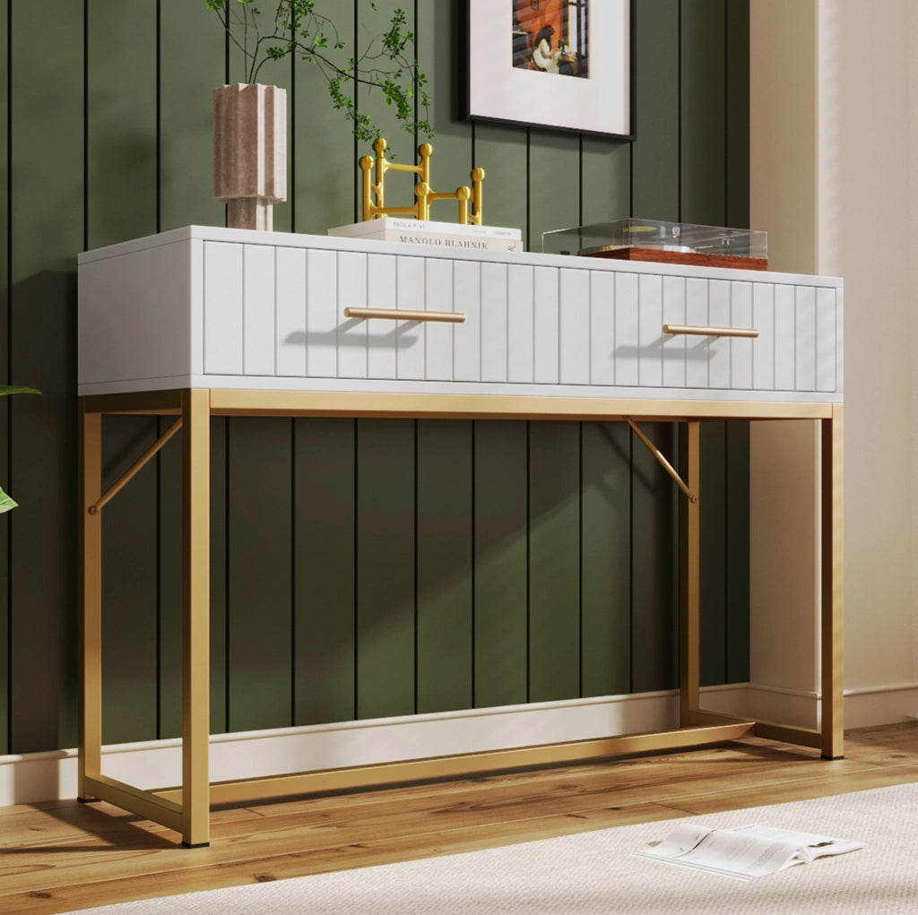 Toeletta 100x45x75 cm con 2 cassetti; base in metallo; bianco