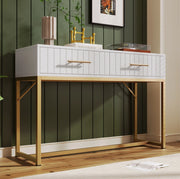 Toeletta 100x45x75 cm con 2 cassetti; base in metallo; bianco