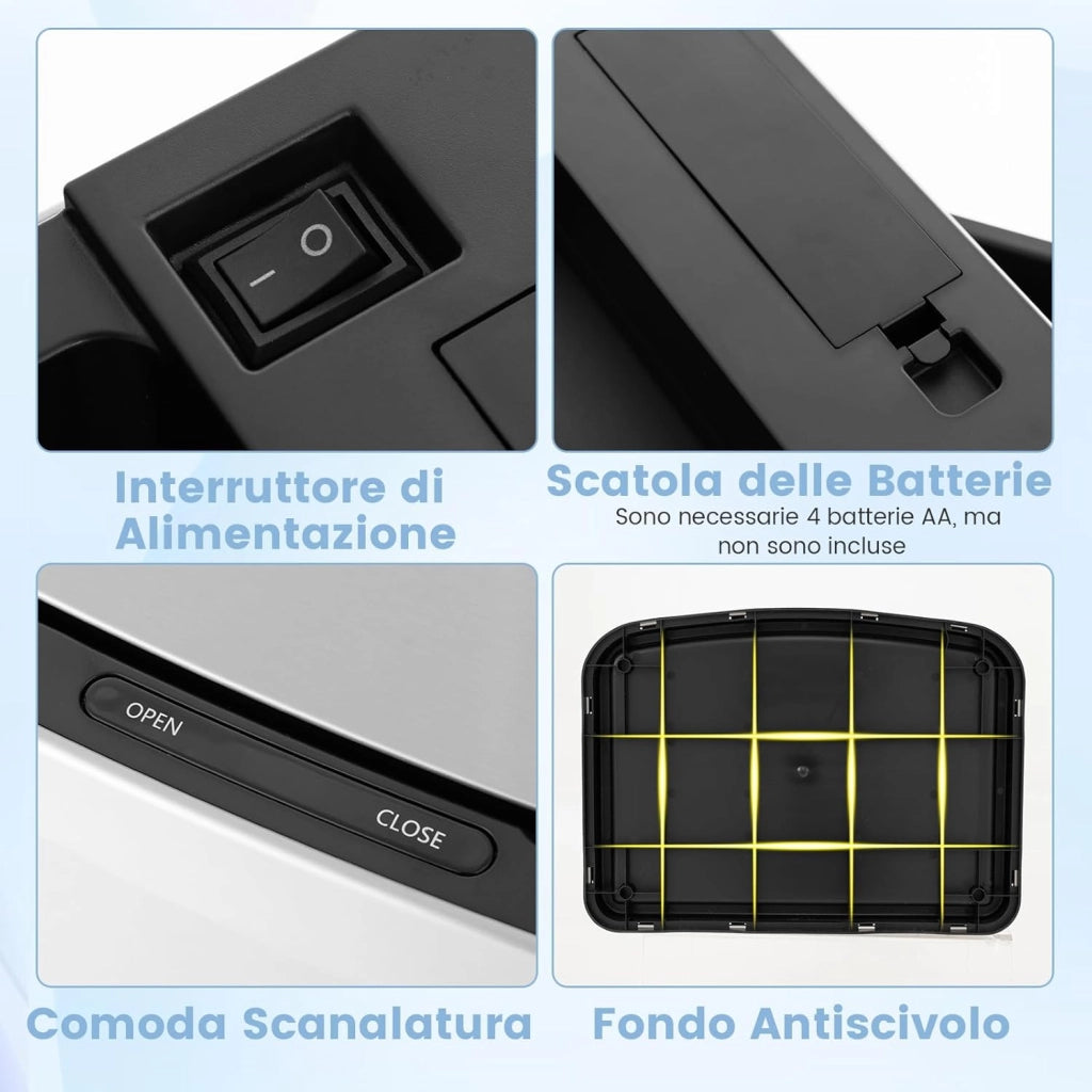50L Cestino Automatico, Pattumiera Rettangolare con Sensore di Movimento Infrarosso, Coperchio a Chiusura Lento e Scatole di Carbonio Attivo, in Acciaio Inossidabile, 39x29,5x82 cm