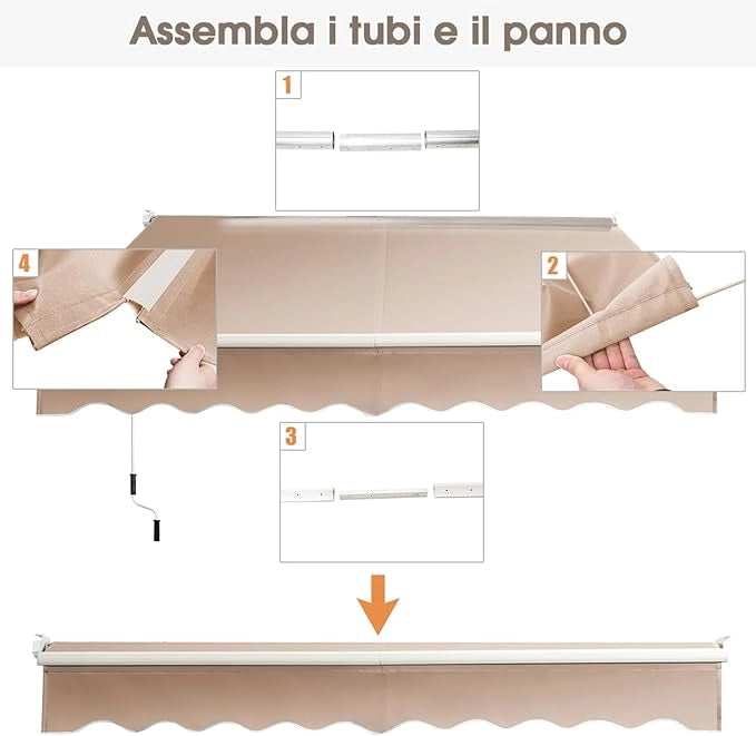 Tenda da Sole per Esterno Avvolgibile, Tenda da Sole a Bracci Estensibili con Telaio in Alluminio e Tettuccio Resistente al Sole e Impermeabile e Manovella (Beige, 245 x 200 cm)