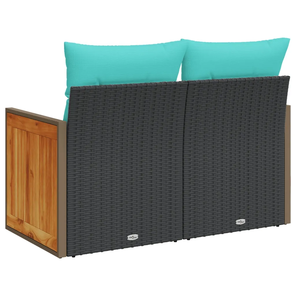 vidaXL Divano da giardino con cuscini 2 posti nero in polyrattan