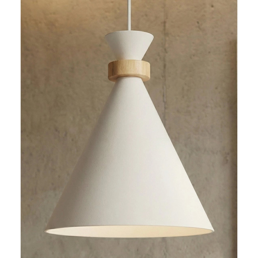 Lampada a sospensione Zero in acciaio bianco e legno