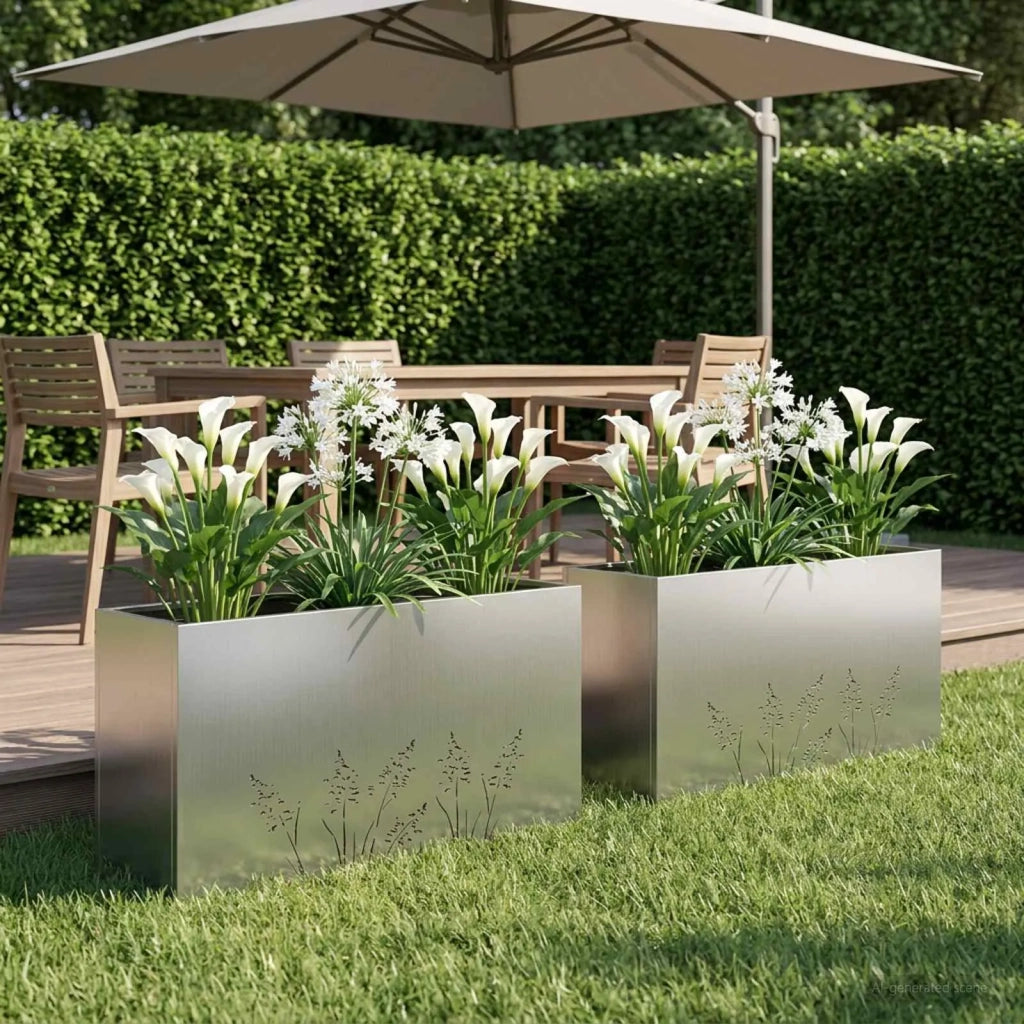 Vaso da giardino 2 pz Argento 100 x 20 x 49 cm Acciaio zincato 8005859