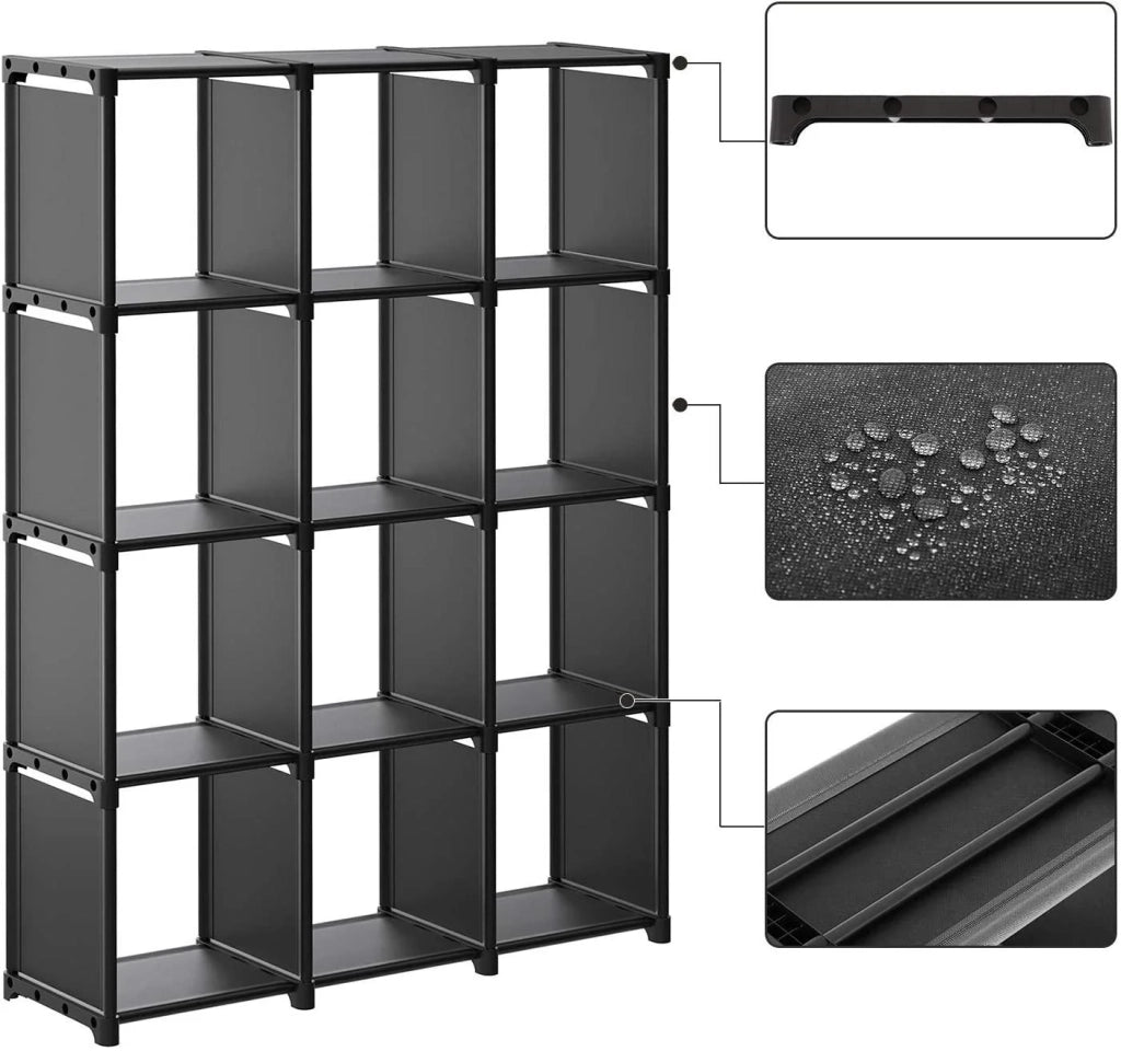 Libreria a cubo portaoggetti con 12 armadietti armadio modulare ripiano portaoggetti in soggiorno in camera da letto bagno 105 x 30 x 140 cm mazzuolo in gomma in dotazione nero 12_0000483