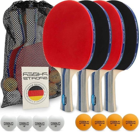 4 mazze da ping pong + 8 palline + borsa, ideale per principianti, famiglie e professionisti