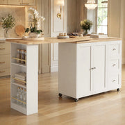 Mobile bar girevole 360° con ruote, 203 x 39 x 104 cm, bianco, in MDF, con 3 cassetti e portasnack