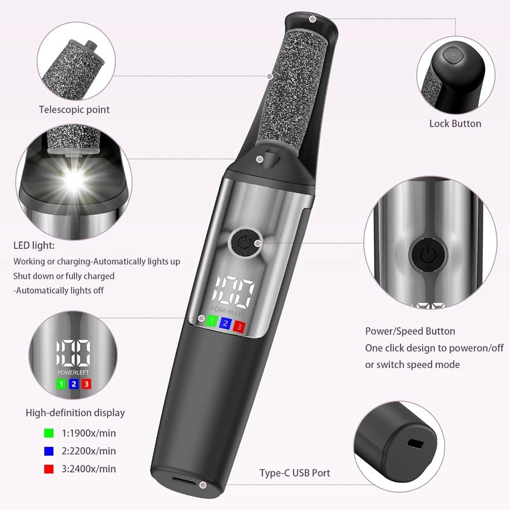 Trade Shop - Bacchetta 3in1 Rimuovi Calli Elettrico Lima Ricaricabile Strumenti Per Pedicure Manicure -
