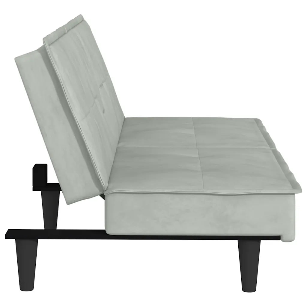 Divano Letto con Portabicchieri in Velluto Grigio Chiaro 351920