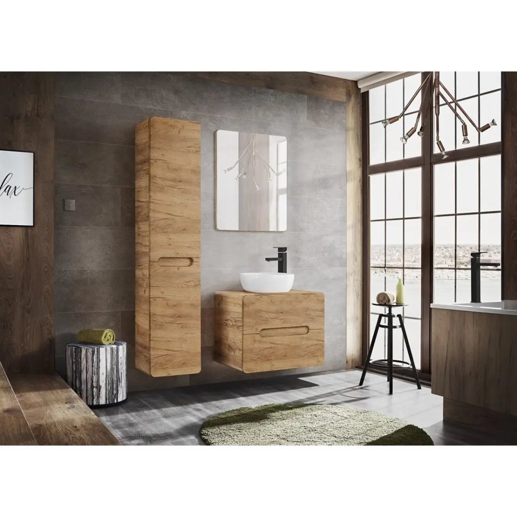 Mobile sottolavabo ERBANO – 2 cassetti – 60 cm – Colori rovere chiaro e grigio antracite – Design funzionale