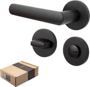 Maniglia moderna di porta in alluminio nero con decorazioni a rilievo rotonde - modello KUMA per porte interne ed esterne