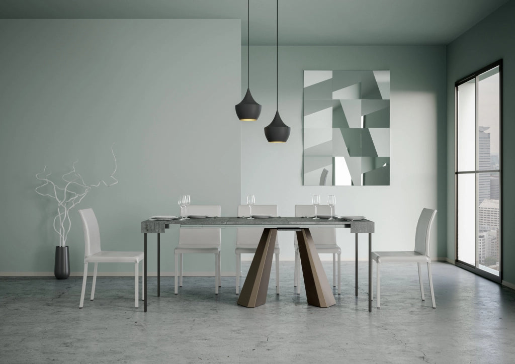 Consolle Allungabile in Legno e Ferro H77x40x90/300cm Diamante Cemento Orso Classica