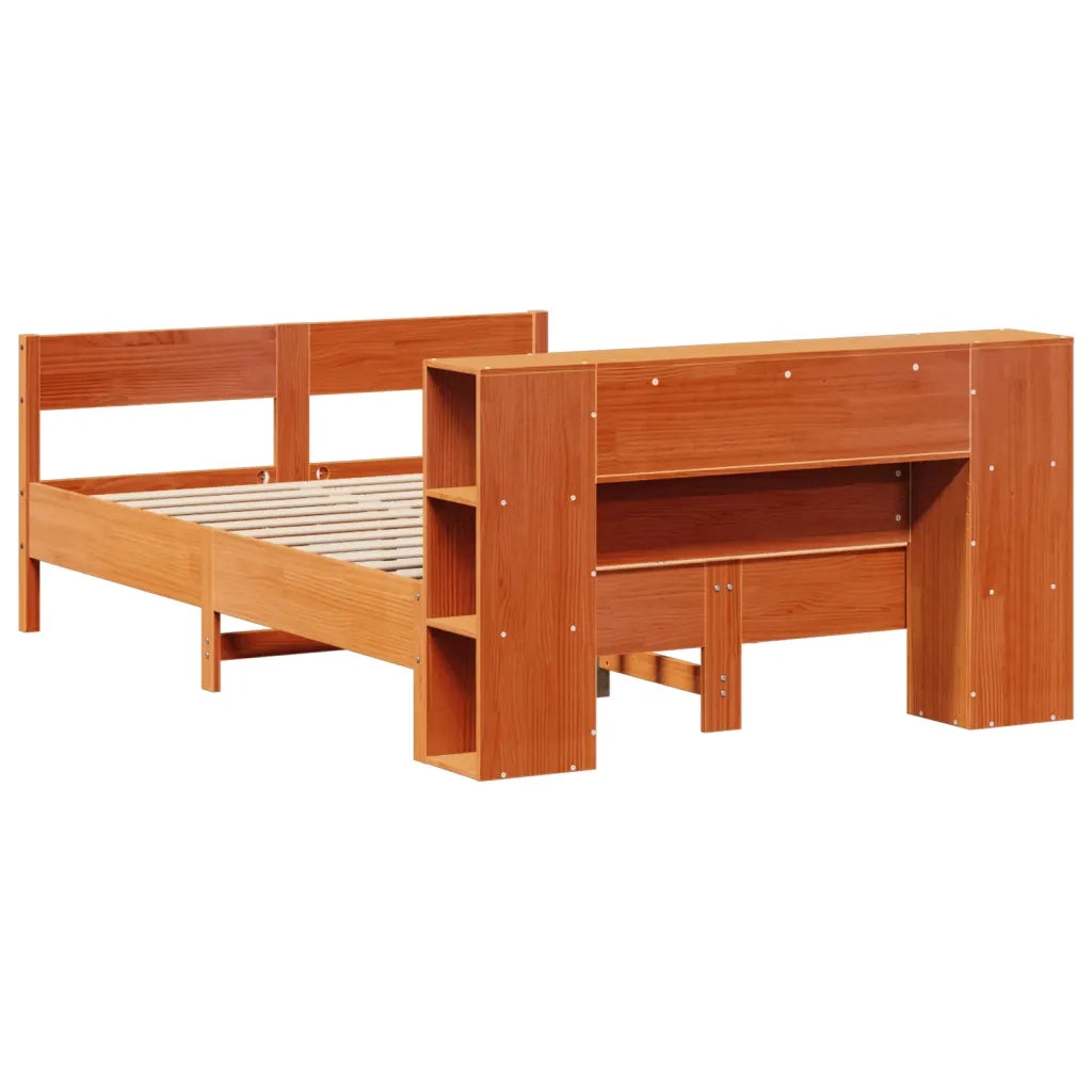 vidaXL Letto Libreria senza Materasso Marrone Cera 135x190 cm in Pino