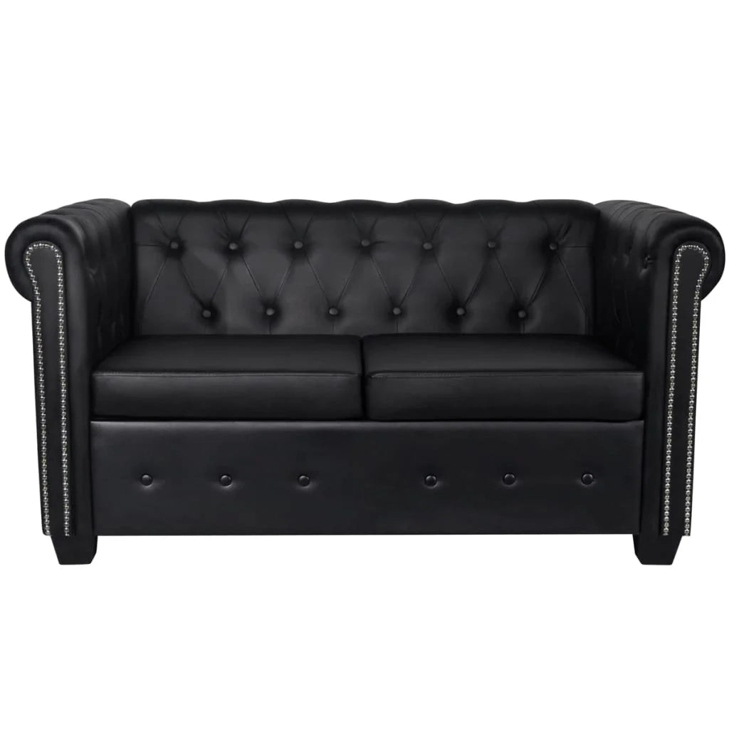 Divano Chesterfield 2 posti 145,5 x 76 x 70 cm in similpelle nera 02_0019571