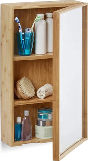 Cassa da bagno in bambù con specchio appeso dimensioni HxBxD 605x35x14 cm colore naturale