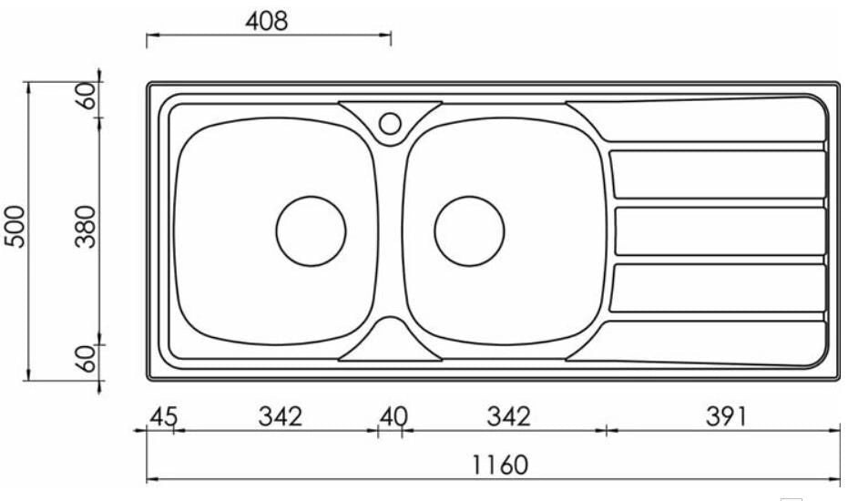 CM universal 116 x 50 2V Lavello ad incasso Rettangolare Acciaio inossidabile