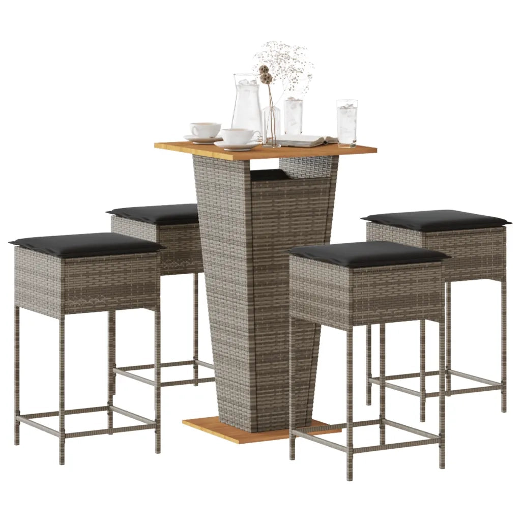 vidaXL Set Bar da Giardino 5 pz con Cuscini in Polyrattan Grigio