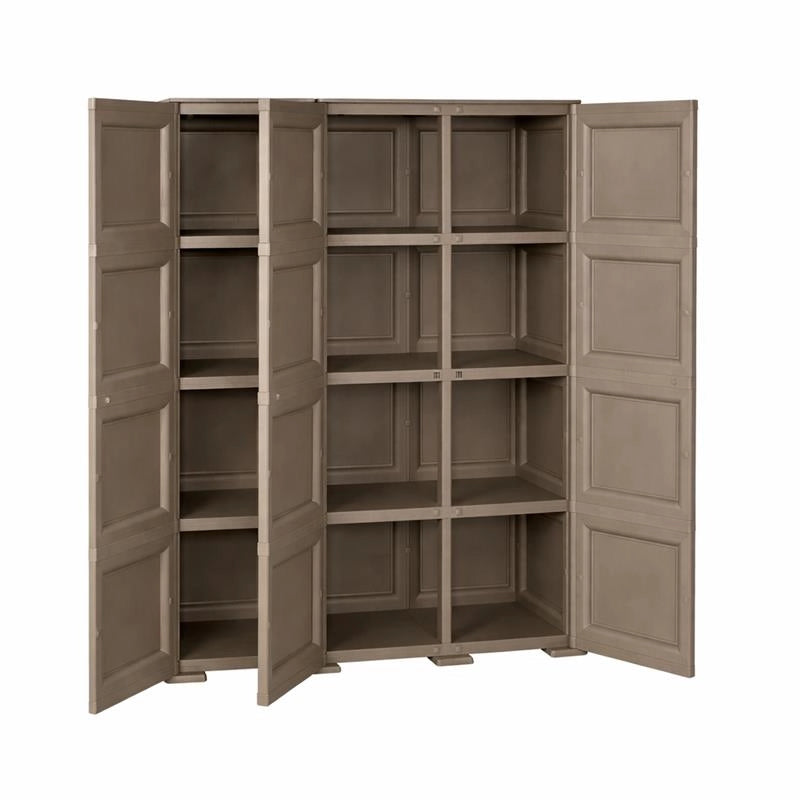 ARMADIO 3 ANTE WENGÉ 118X43X164 CM CON PUNTALI E ANTE EFFETTO LEGNO, MOBILE CONTENITORE ALTO PER ZONA GIORNO E BALCONE COPERTO
