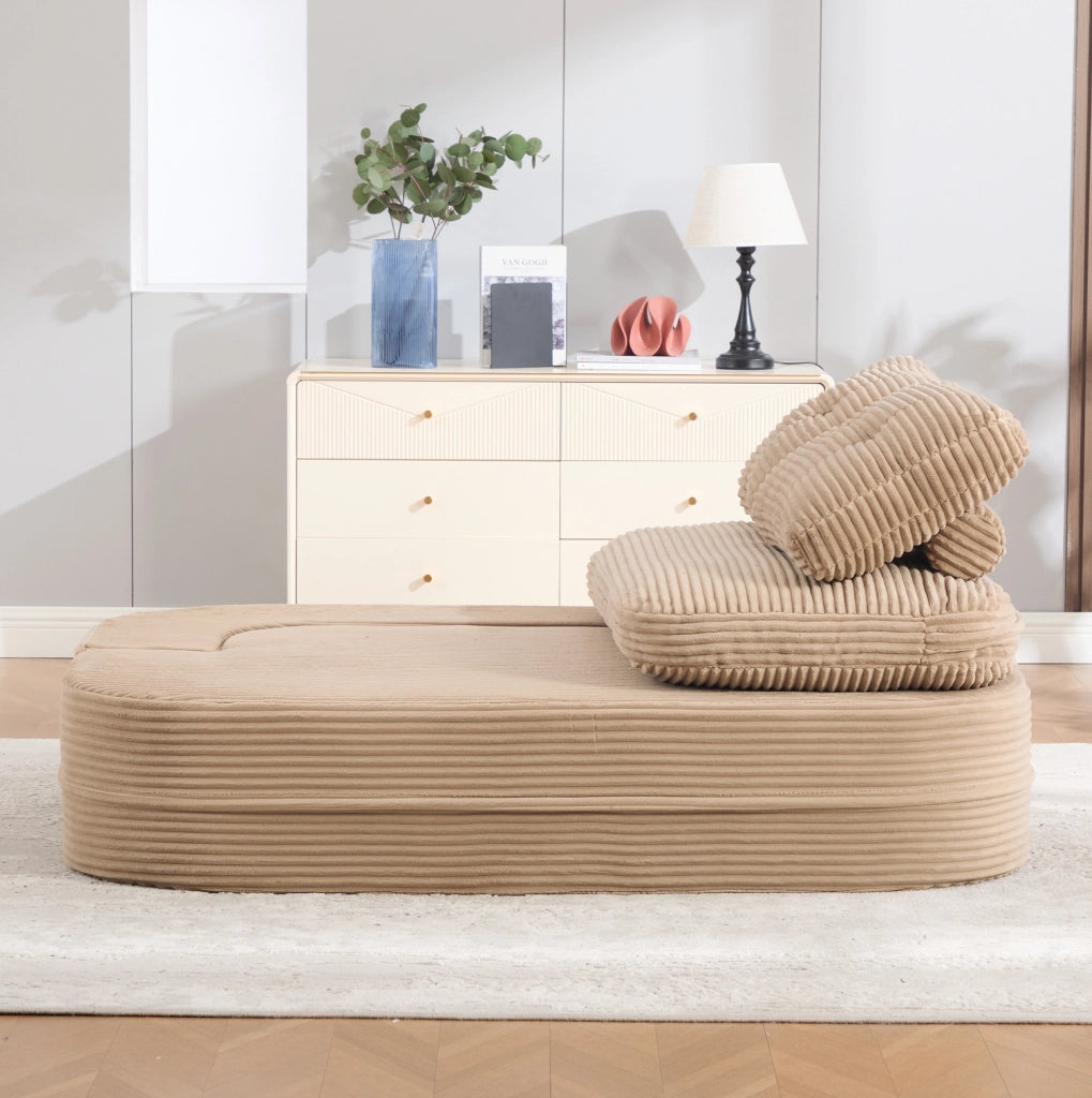 Poltrona letto 2 in 1 in velluto a coste kaki con portabevande