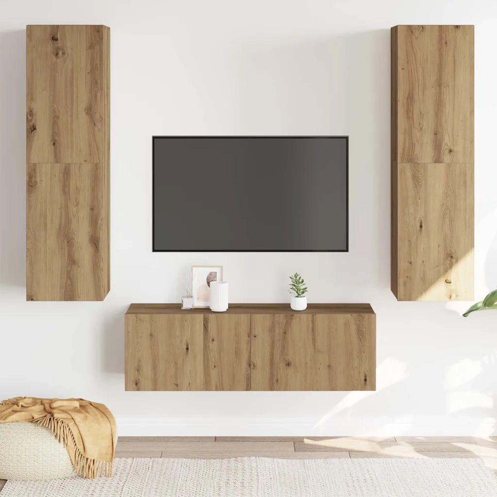 Mobili TV a Parete 3 pz | Armadietto TV | Mobile Porta TV Rovere Artigianale in Legno Multistrato