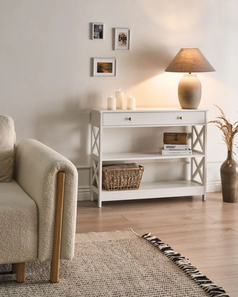 Console credenza Bianca 80 x 100 x 30 cm credenza 1 Cassetto 2 Ripiani Country
