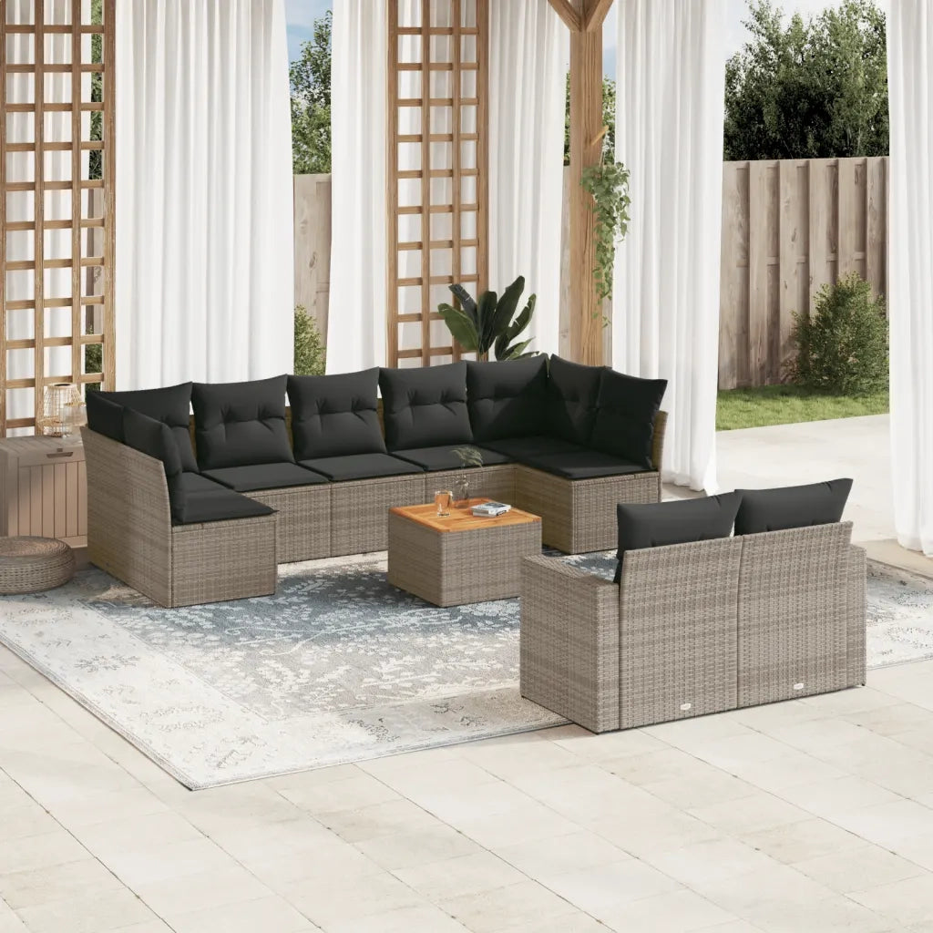 Set Divano da Giardino 10 pz con Cuscini Grigio in Polyrattan 3224275