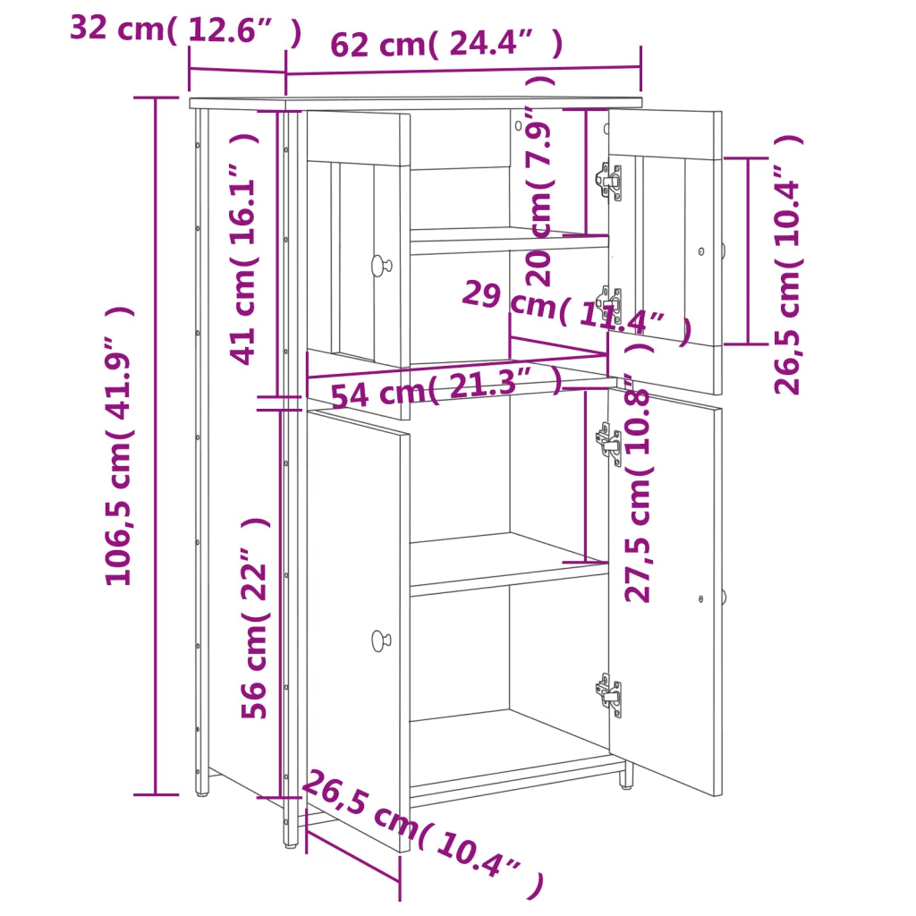 Credenza Rovere Sonoma 62x32x106,5 cm in Legno Multistrato