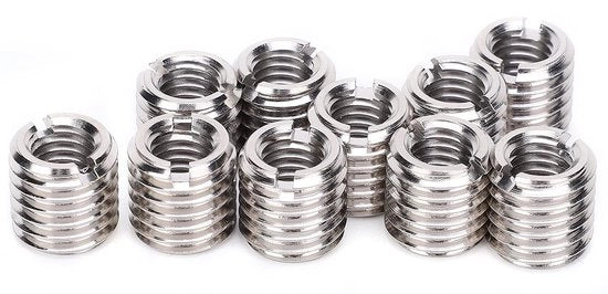 Set di attrezzi per la regolazione delle viti - 10 pezzi - Mozzo di riparazione - Filo interno M8 x 1,25 - Filo esterno M12 x 1,75 - Acciaio inossidabile 303 - Lunghezza 12 mm