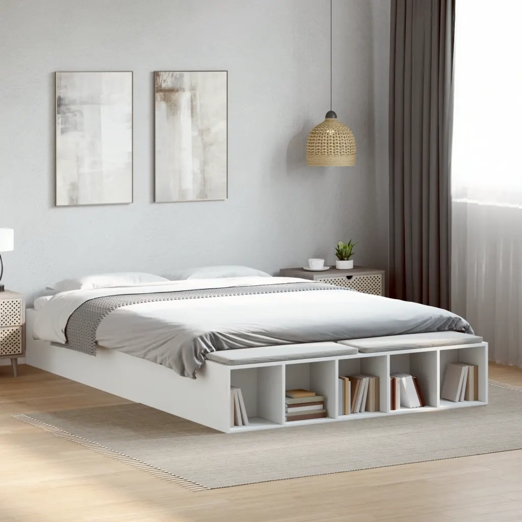 Letto matrimoniale | Letto per adulti | Giroletto Bianco 150x200 cm in Legno Multistrato