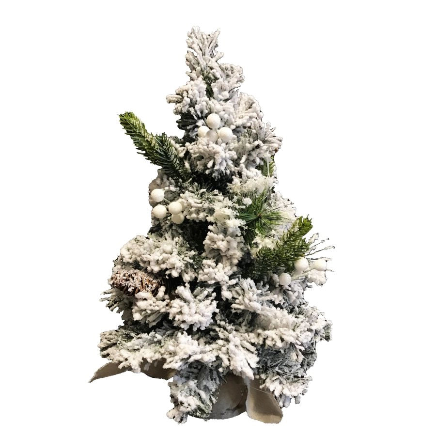ALBERO DI NATALE INNEVATO CON PIGNE E BACCHE VAL GARDENA 50 CM BASE IN TESSUTO