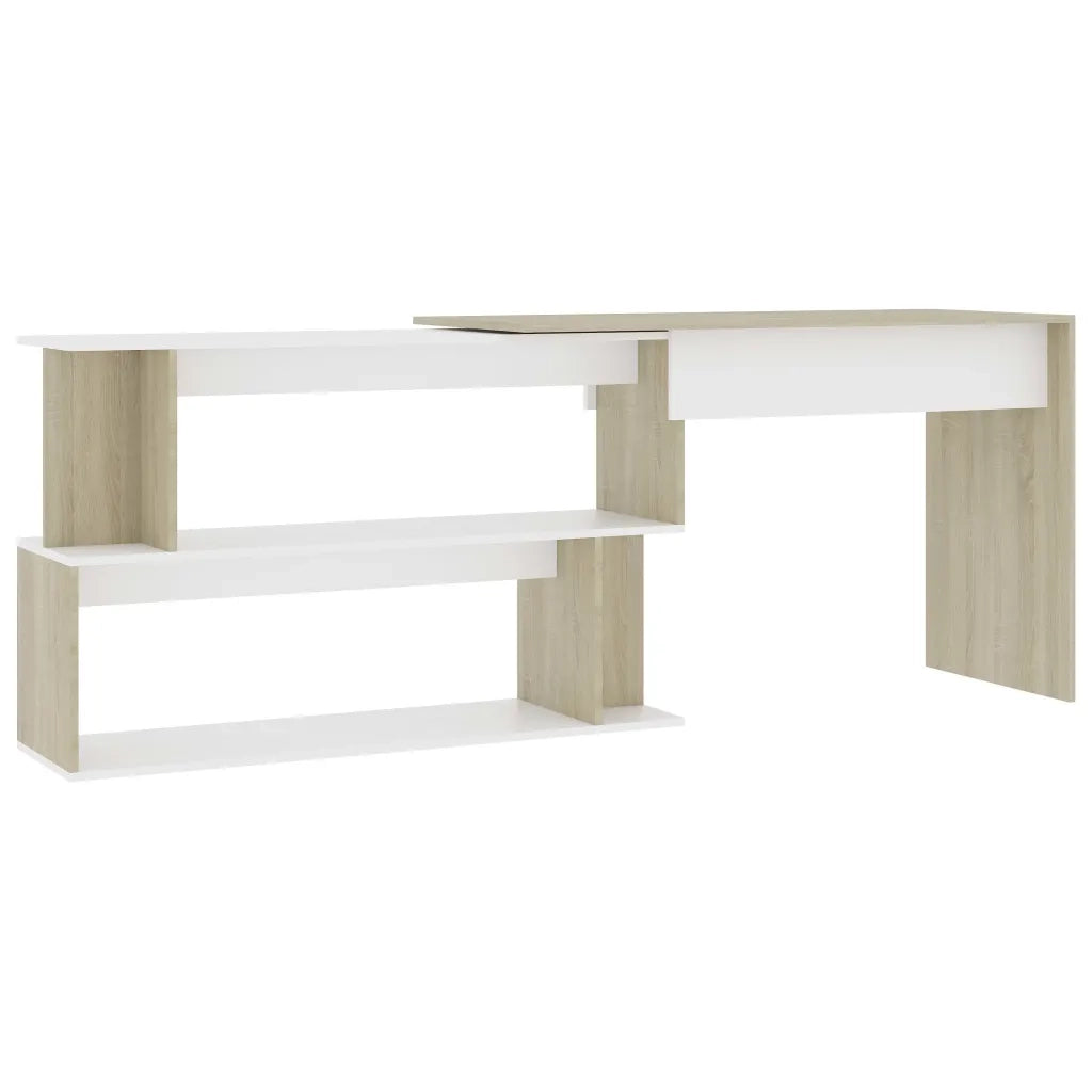 Scrivania ad Angolo Bianca Rovere Sonoma 200x50x76 Multistrato 801103