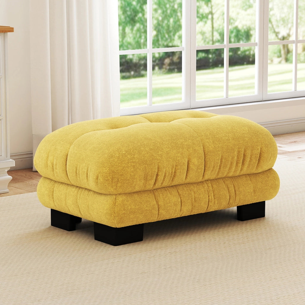 DIVANO Modulare in chenille gialla, combinabile, con ottomane mobili