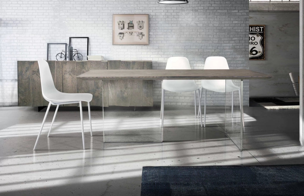 Tavolo fisso in rovere massello nodato finitura beton spessore 4 cm. misura l.160 p.90 h.75 (1667) - Mobili 2G