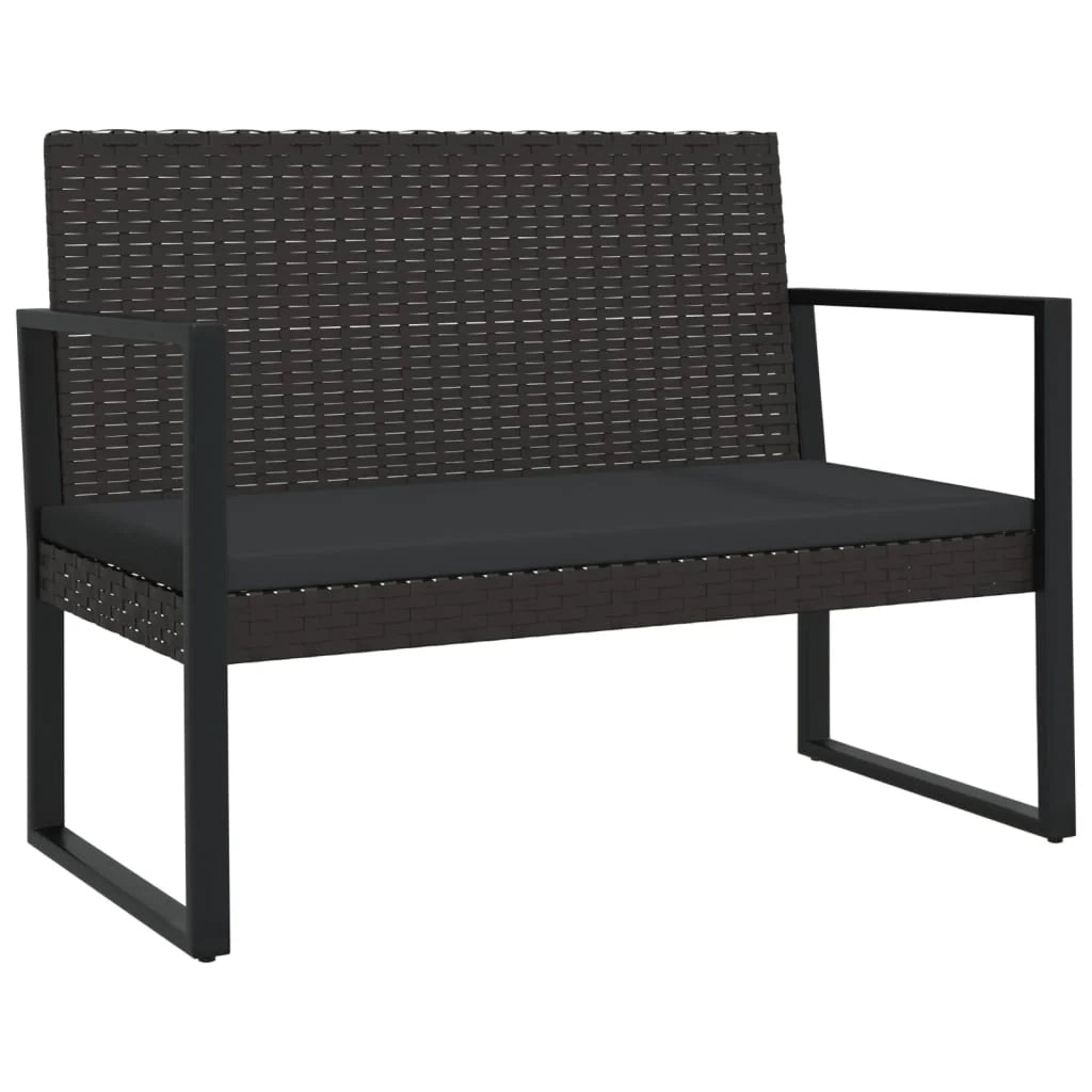 Panca da giardino arredo da esterno terrazza con cuscini neri 106 cm resina intrecciata 02_0011636