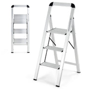 Scala pieghevole in alluminio con gradini antiscivolo e poggiapiedi, Scala portatile portata 150kg 44x62x109cm-Scale e ponteggi