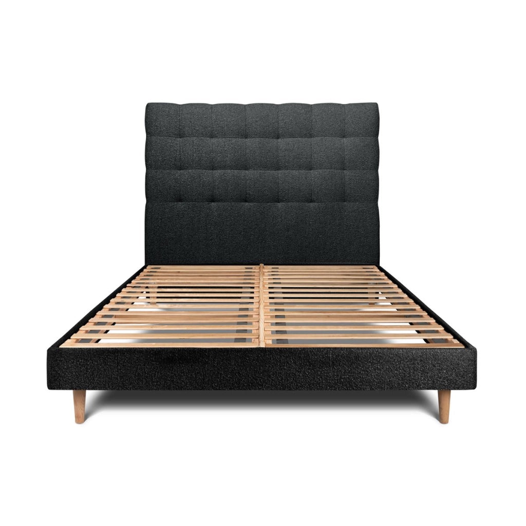 Letto 150x190 cm con testata imbottita - tessuto bouclé