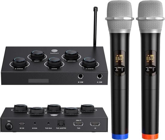 Sistema di microfoni duali wireless - microfono UHF wireless per karaoke festa DJ cerimonia matrimonio - riunione istruzione - HDTV