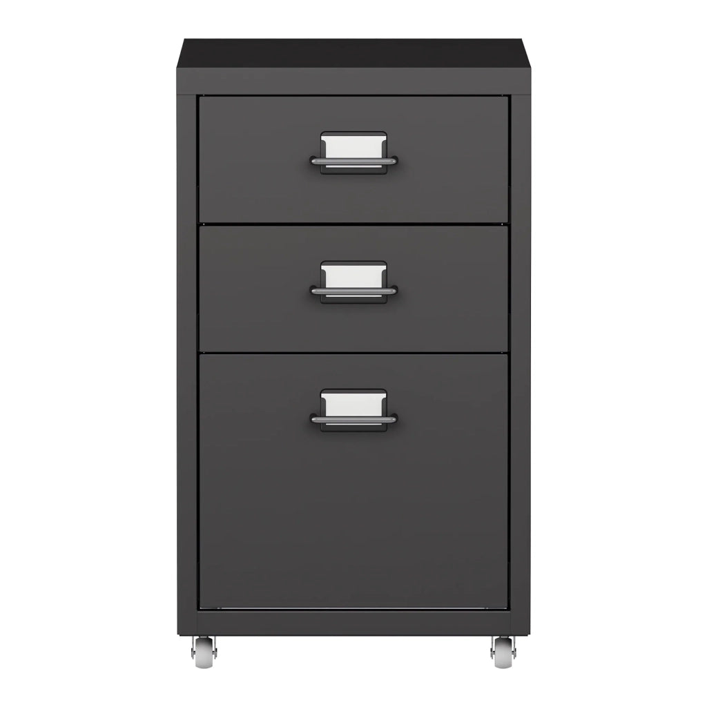 Mobiletto portaoggetti da ufficio per documenti fascicoli e materiale per ufficio su ruote acciaio 48 x 28 x 41 cm nero opaco 03_0006333
