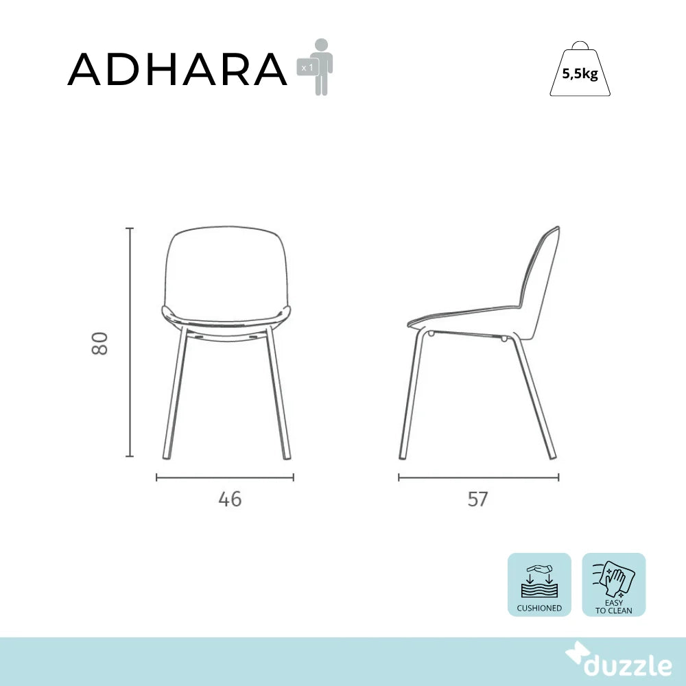 Set di 4 sedie da pranzo imbottite in tessuto grigio chiaro Adhara con struttura in polipropilene facili da pulire | Duzzle